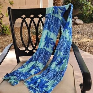 chic Blue & Aqua Tropical Palm Print Scarf